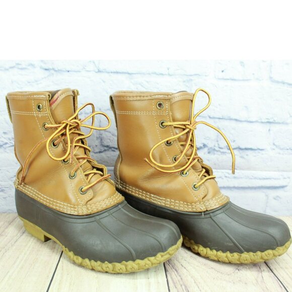 LL Bean Brown Leather 8" Gore-tex Insulated Ankle Duck Boots Size 6 Wide - Picture 3 of 10